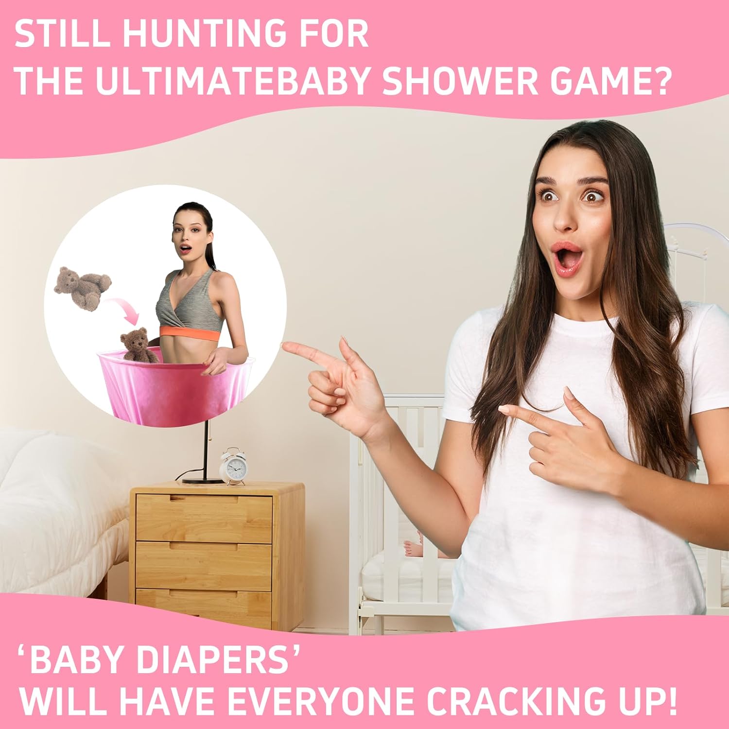3 Pcs Baby Shower Games Bridal Shower Games Funny Activities- Funniest Game Ever For Baby Showers, Gender Reveals, Boy Or Girl Parties – Oversized Diaper Toss Game (Pink) – No Balls Included