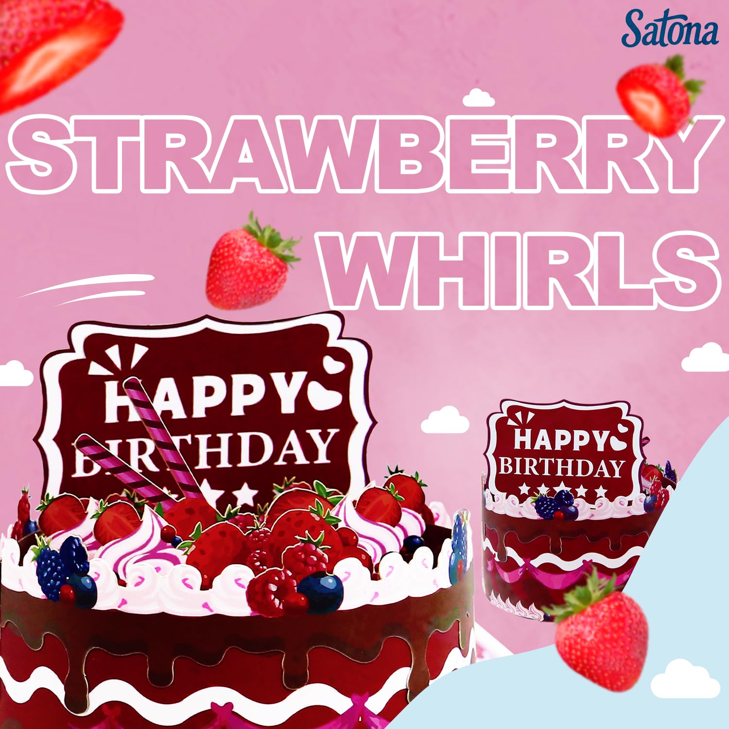 3D Pop-Up Happy Birthday Greeting Cards – Colorful Cake, Celebration & Festival Designs – Large Pop-Out Display, Premium Quality, Perfect For Kids & Adults – Includes Envelope & Message Space (Strawberry Cake)