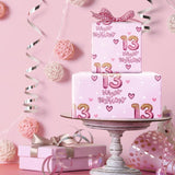 13Th Birthday Wrapping Paper Girls, Hearts And Pink Number 13 Balloons Happy Birthday Design, 13 Years Old, Mini Roll, 17 Inches X 16.4 Feet, Perfect For Girls' Birthday Party Gifts