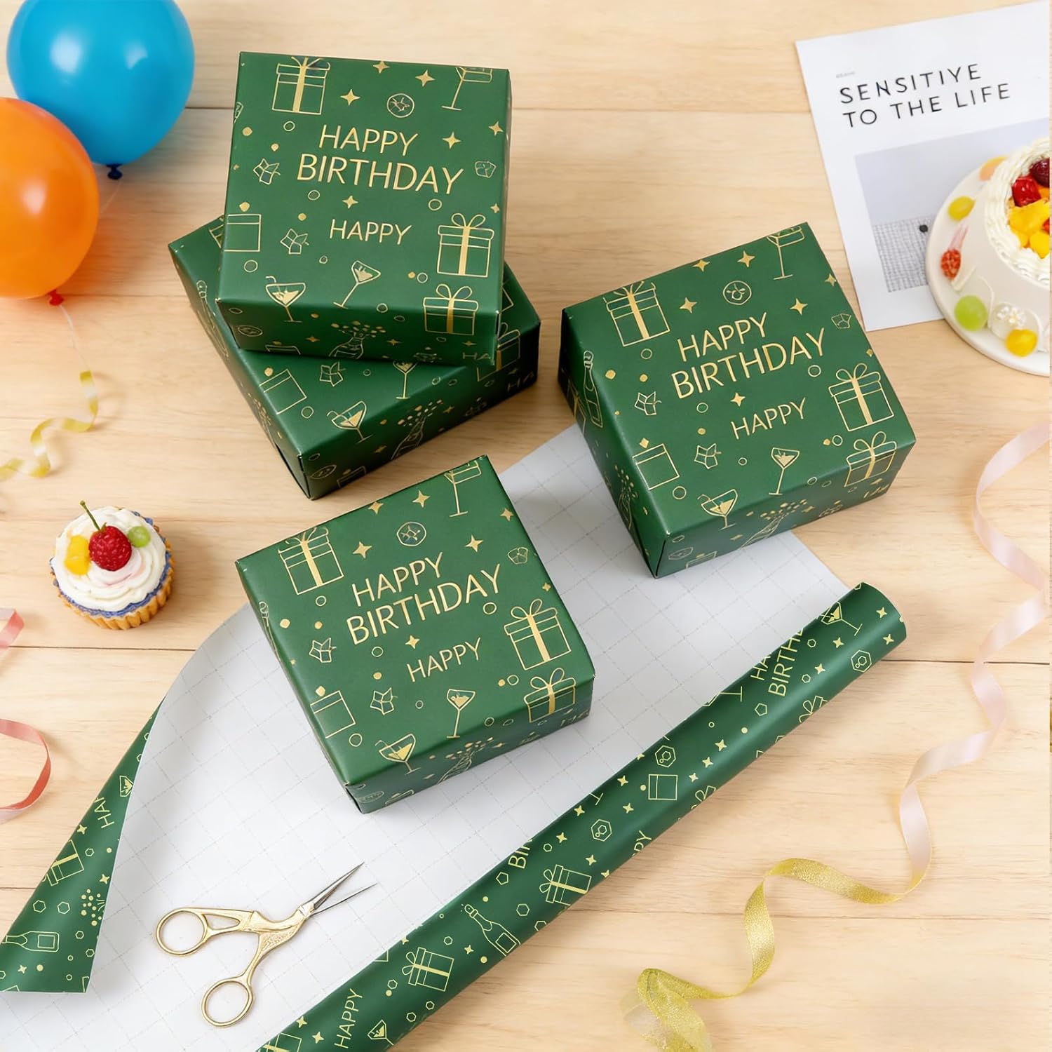 Happy Birthday Wrapping Paper Roll 17 Inch X 33 Feet Gift Wrap For Medium & Small Gifts Perfect For Birthday And Holiday Party Gift Wrapping