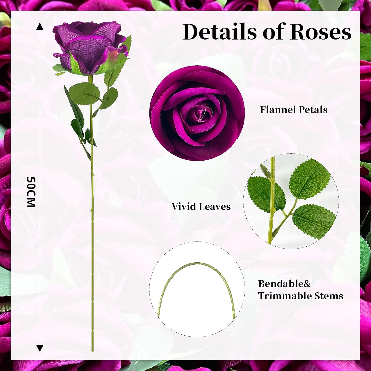 10 Pcs Artificial Roses With Long Stems Silk Flowers Realistic Foam Flowers Fake Roses For Valentine'S Day Home Wedding Halloween Decor(Rose Purple)