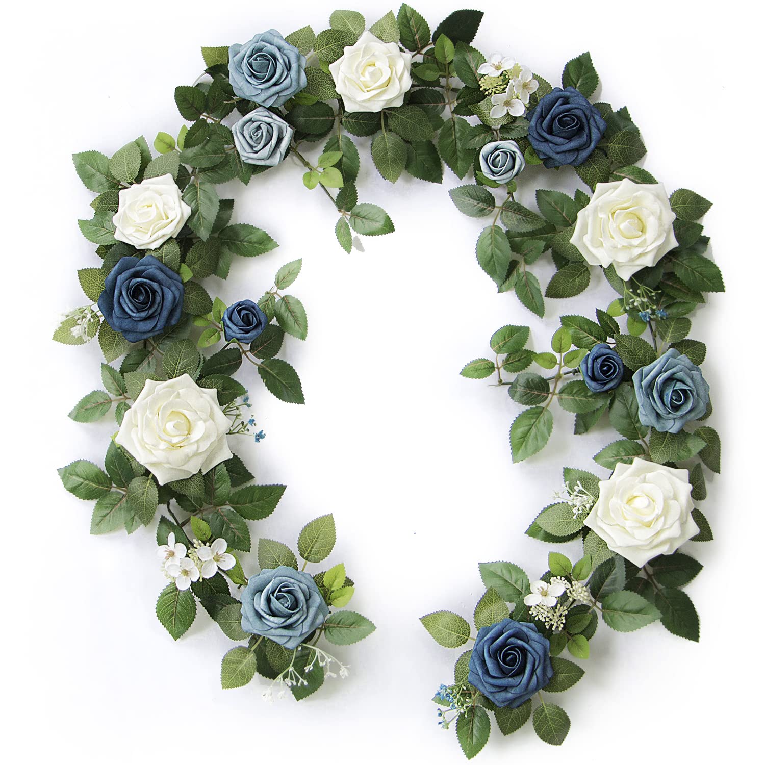 5Ft Handcrafted Artificial Rose Flower Garland, Dusty Blue Flowers Greenery Garland For Wedding Ceremony Garlands Backdrop Arch Flowers, Ceremony Reception Table Decorations