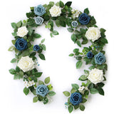 5Ft Handcrafted Artificial Rose Flower Garland, Dusty Blue Flowers Greenery Garland For Wedding Ceremony Garlands Backdrop Arch Flowers, Ceremony Reception Table Decorations