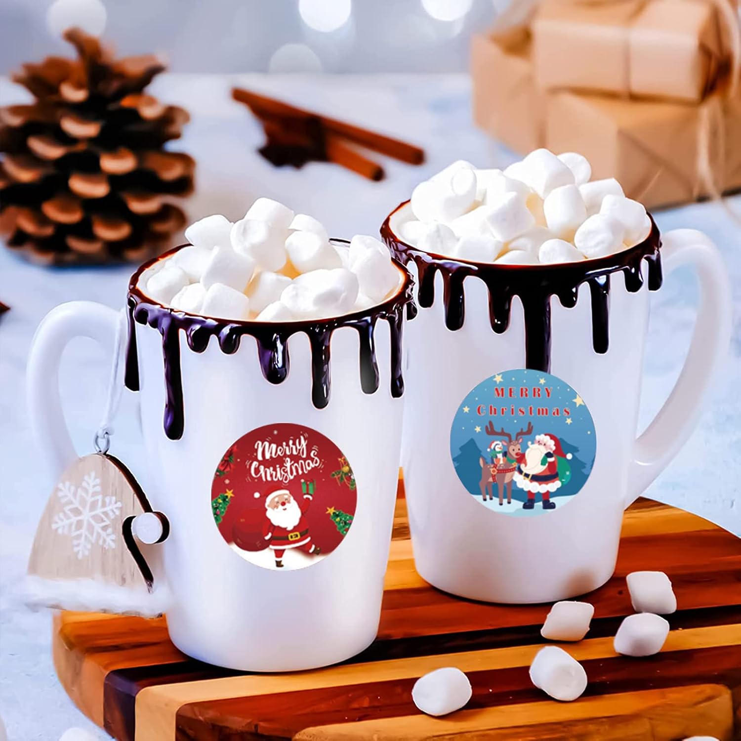 1.5" Merry Christmas Stickers, 4 Designs Xmas Self-Adhesive Label Roll For Gift Decorations & Envelope Seals