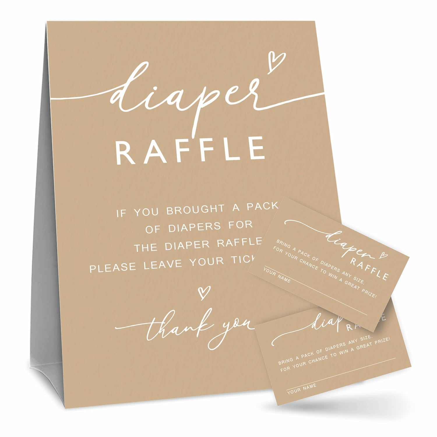 Minimalism Brown Diaper Raffle Game Kit For Baby Shower - 1 Standing Sign & 50 Tickets, Decorations For Gender Reveal, Neutral Announcement, Party Favor & Supplies -A06
