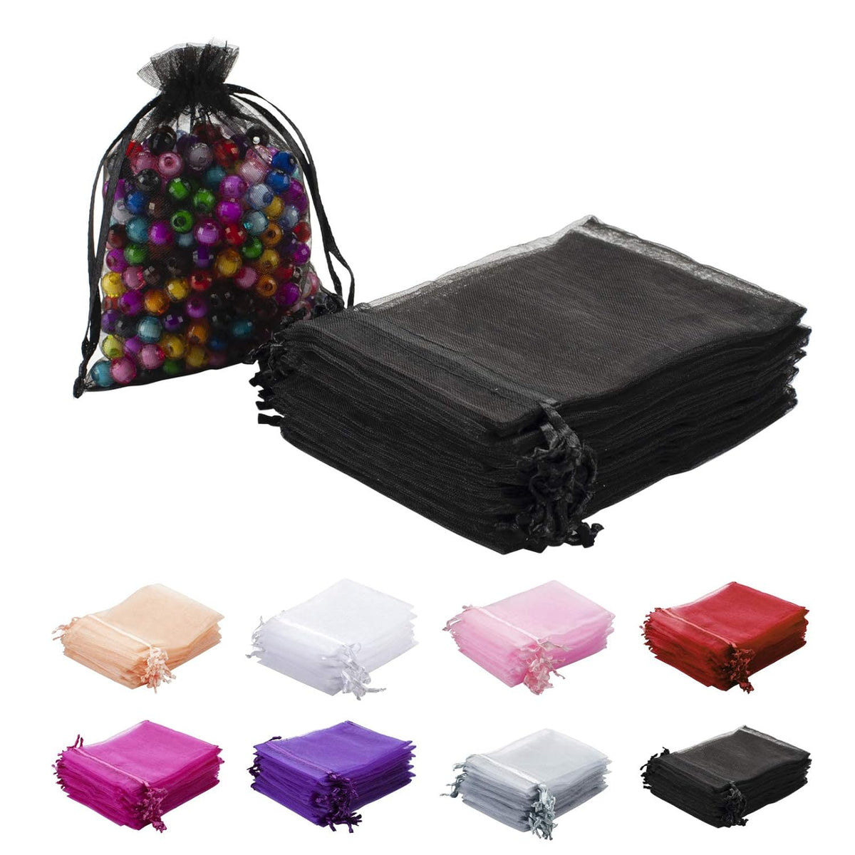 Motyawn 100Pcs Sheer Organza Gift Bags 3X4 Inchs Black Jewelry Pouches, Wedding Party Favor Bag, Mesh Candy Bags, Small Christmas Sachet, Gift Bags For Wedding Party Christmas