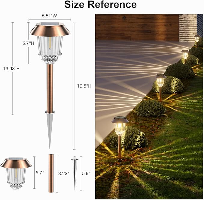 4 Pack Dimmable Solar Pathway Lights Waterproof Auto On Off Warm White Garden Lights