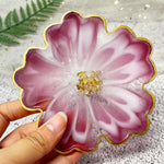 13'' Large Floral Tray Mold + 4'' Flower Geode Coaster Silicone Molds (No Designs, 5 Pieces, White, Silicone, Single Piece Construction)