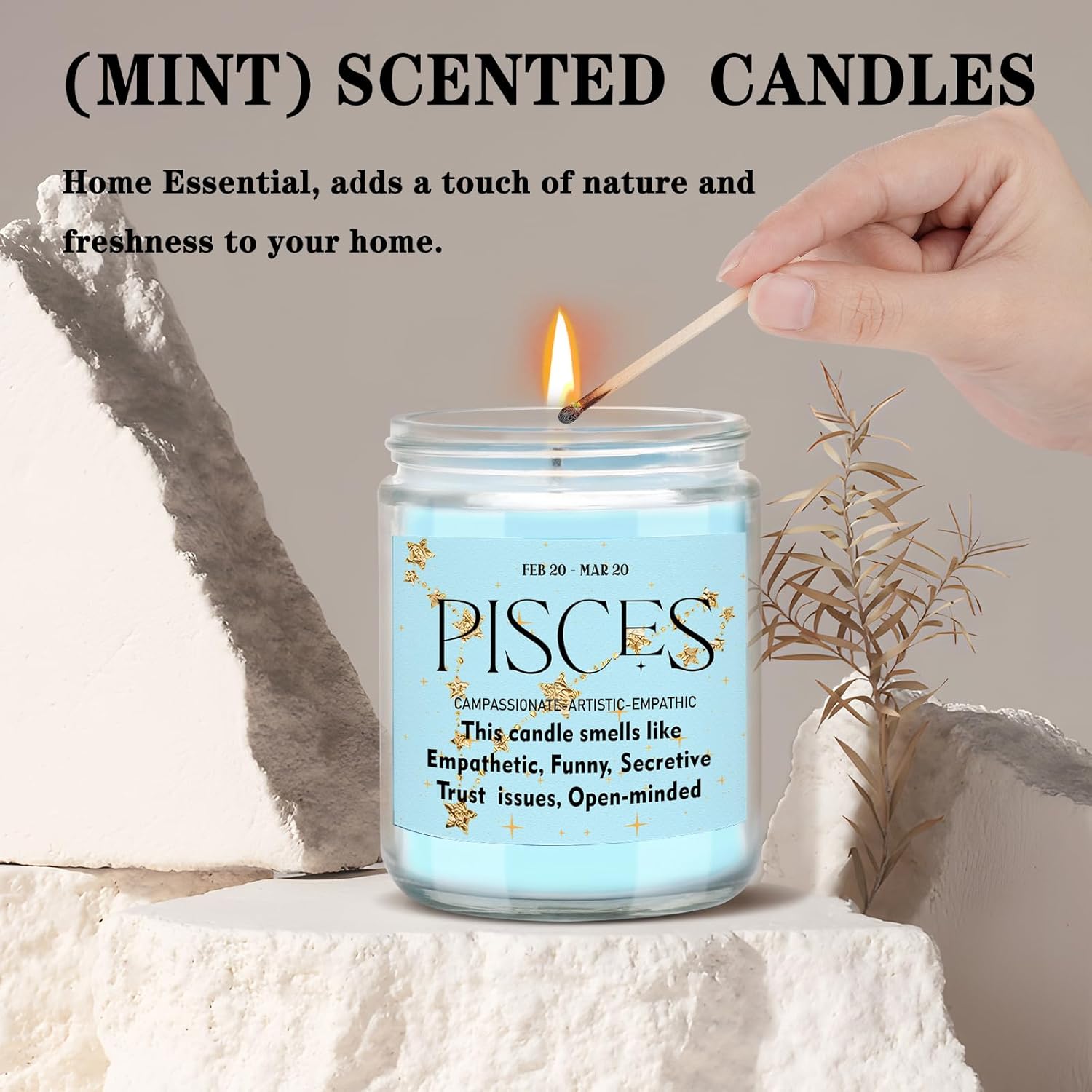 12 Constellations Scented Pisces Zodiac Sign Gift 7Oz Sea Mint Scented Candle Jar Candle