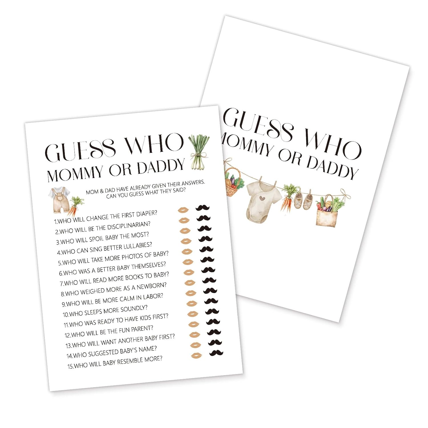 Locally Grown Baby Shower Games - Guess Who Mommy Or Daddy Card Set | Farmers Market Theme Ice Breaker Activities For Parents-To-Be (5" X 7" 25Pcs) A07