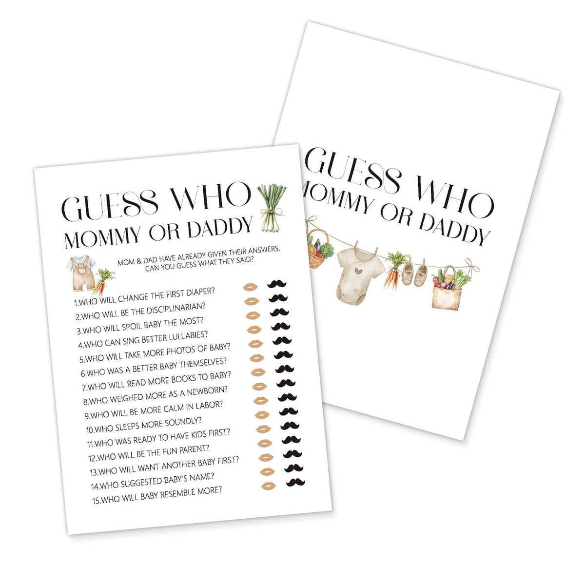 Locally Grown Baby Shower Games - Guess Who Mommy Or Daddy Card Set | Farmers Market Theme Ice Breaker Activities For Parents-To-Be (5" X 7" 25Pcs) A07