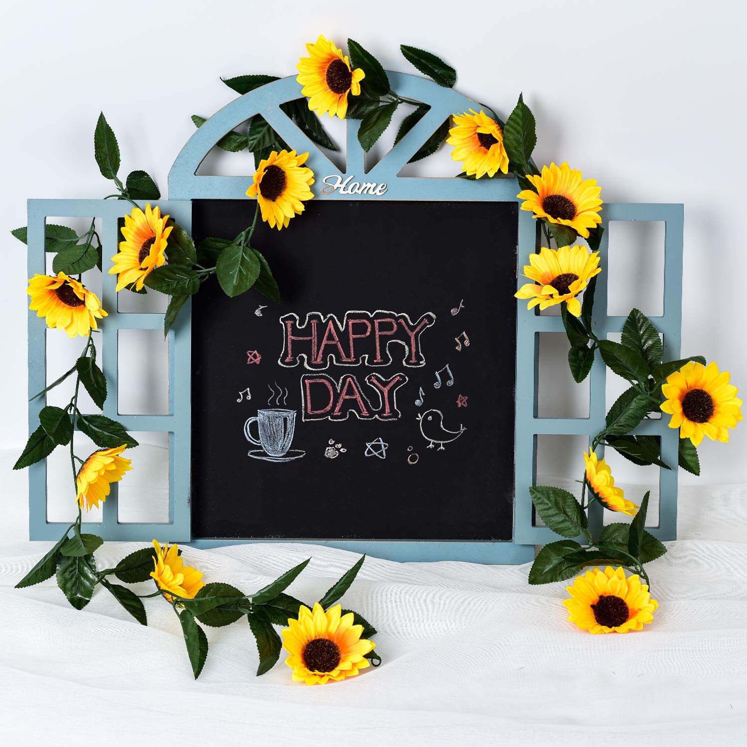 4 Pack Artificial Sunflower Garland - Silk Sunflower Vine Artificial Flowers Garland With Green Leaves For Wedding Party Table Decoration