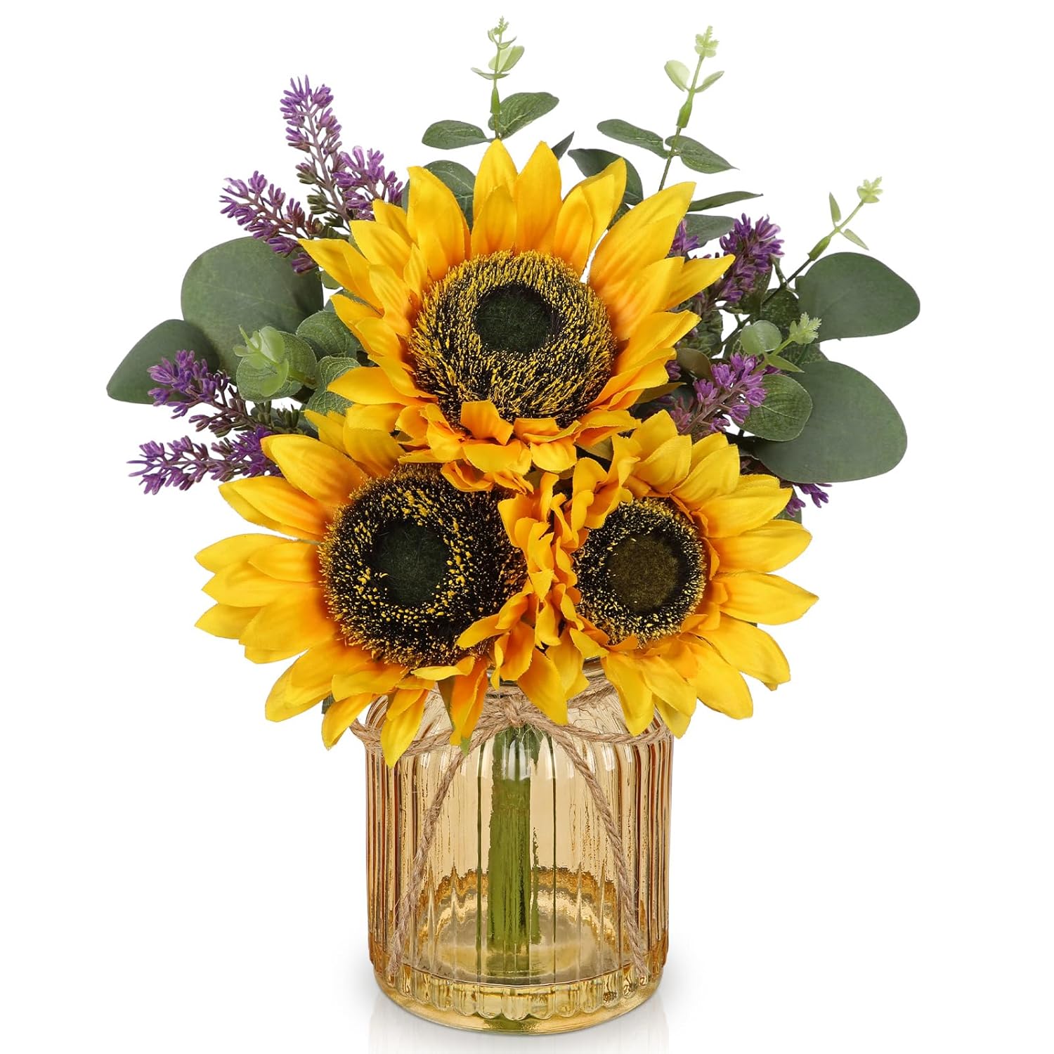Fake Flowers In Vase, Sunflowers Artificial Flowers With Vase Sunflowers Centerpieces For Table Silk Flower Arrangement For Farmhouse Home Kitchen Bathroom Wedding Party Dining Room Decor