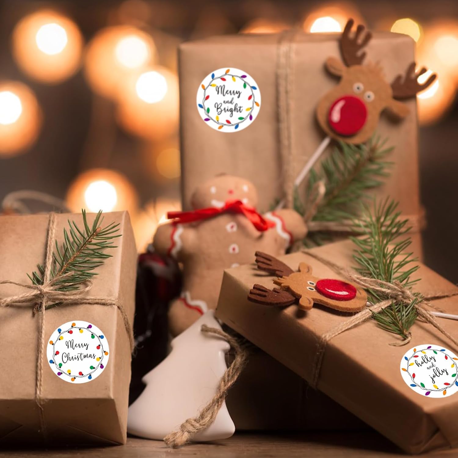 Merry Christmas Gift Stickers,120Pcs 2Inch Christmas Envelope Seal Label Sticker,Self-Adhesive Merry And Bright Stickers,Light Design Xmas Holly And Jolly Sticker,Happy Holiday Sticker For Card