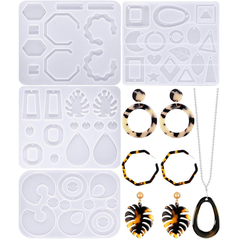 4 Pieces Earring Resin Molds Jewelry Casting Molds Silicone Pendant Mo