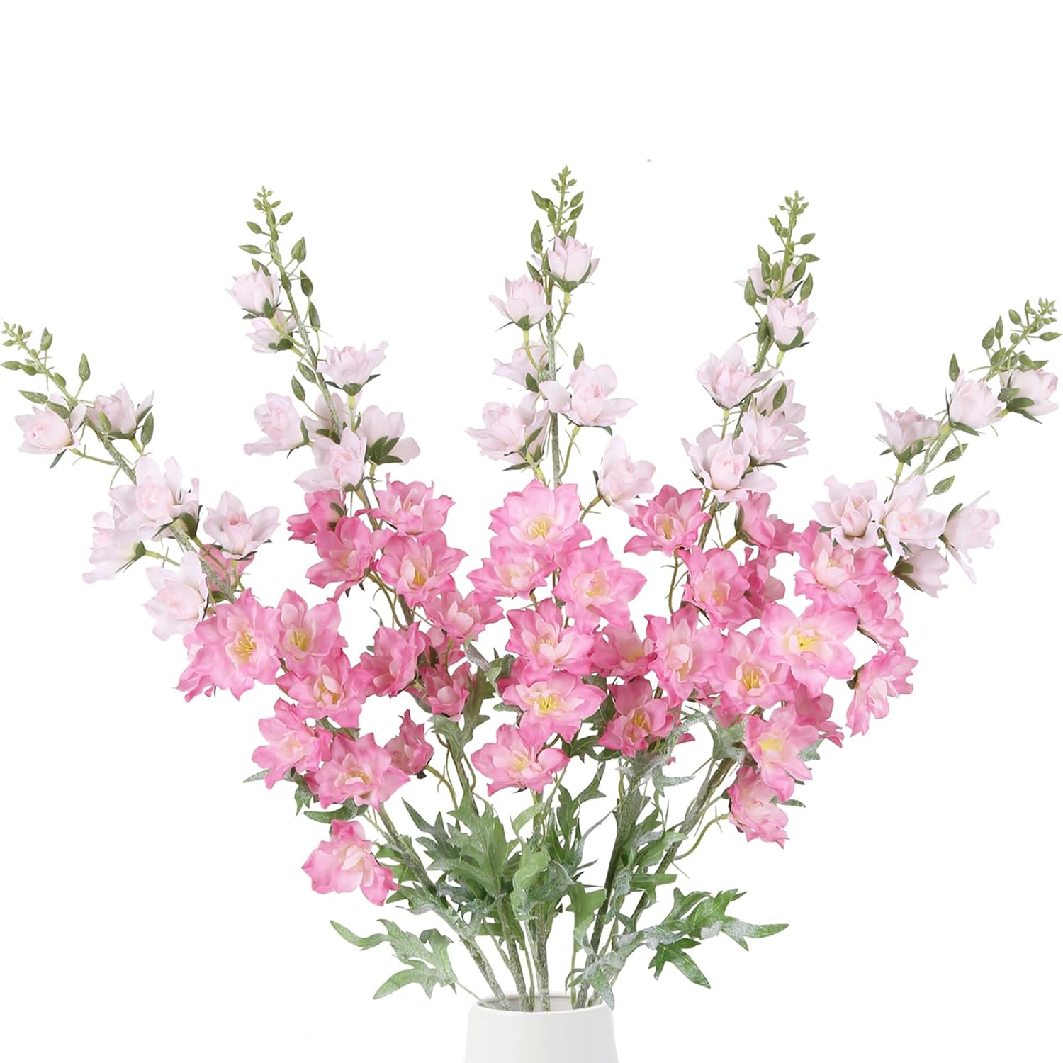 37" Pink Delphinium Artificial Flowers 5Pcs Real Look Flocked Faux Delphinium Flowers With Fuzz Long Stem Silk Larkspur Snapdragon For Wedding & Home Decor(Pink)