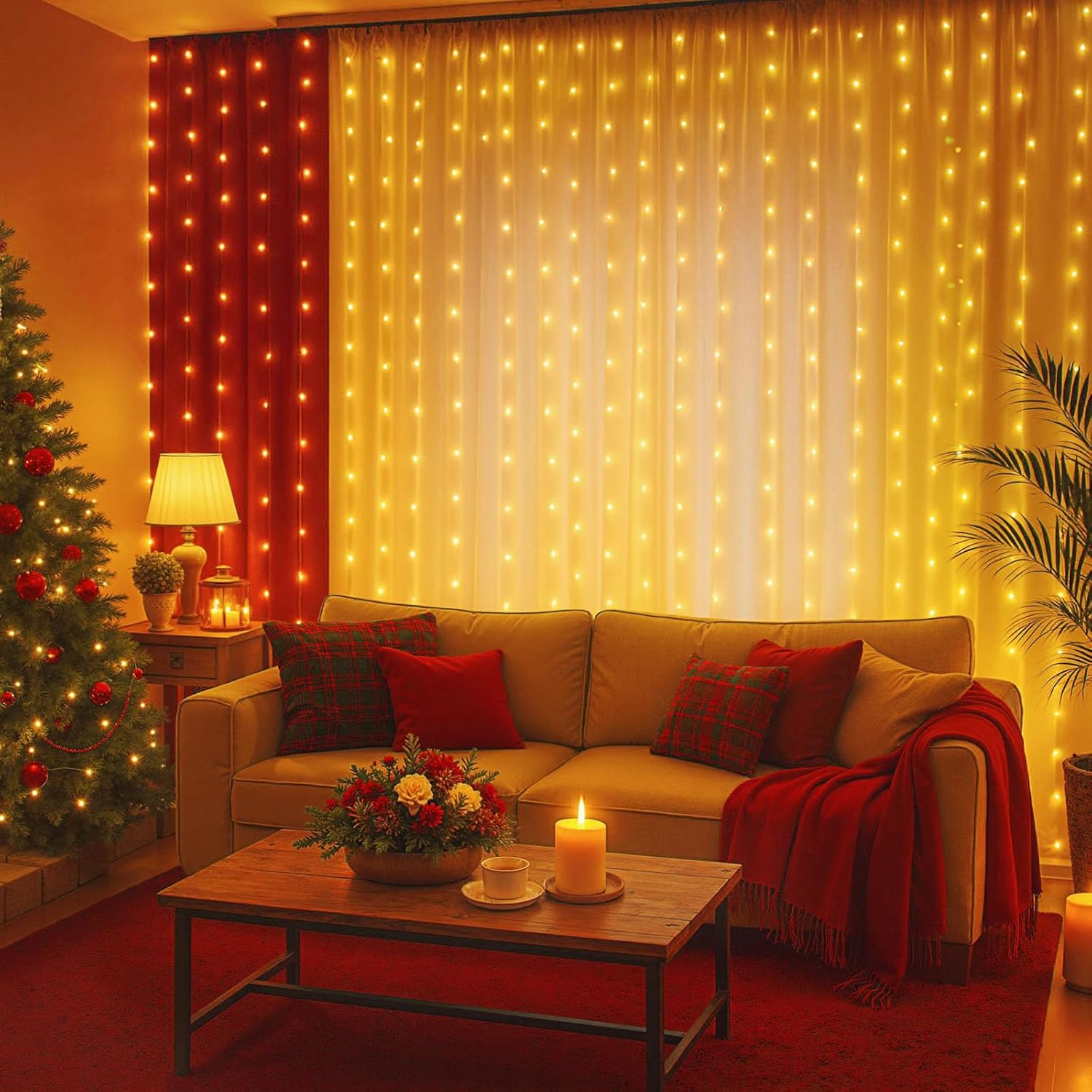 300 Led Fairy Curtain Lights, 9.8Ft X 9.8Ft Battery Operated With 8 Modes Remote Christmas Waterproof String Hanging Lig