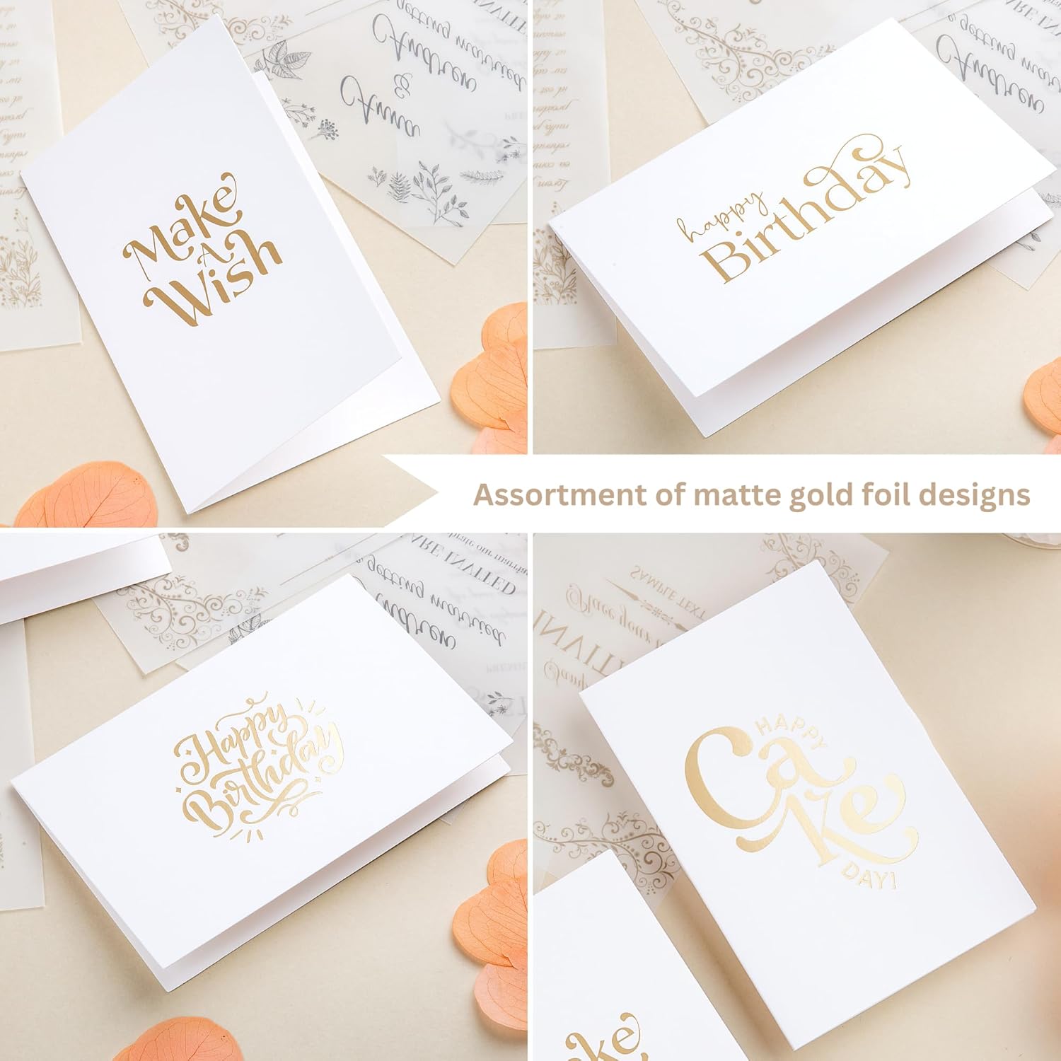 20 Pack Assorted Birthday Cards - 4 Matte Gold Foil Designs Happy Birthday Cards - 4 X 6 Inches Blank Birthday Notes Bulk Box Set - Greeting Cards With Envelopes & Gold Foil Stickers