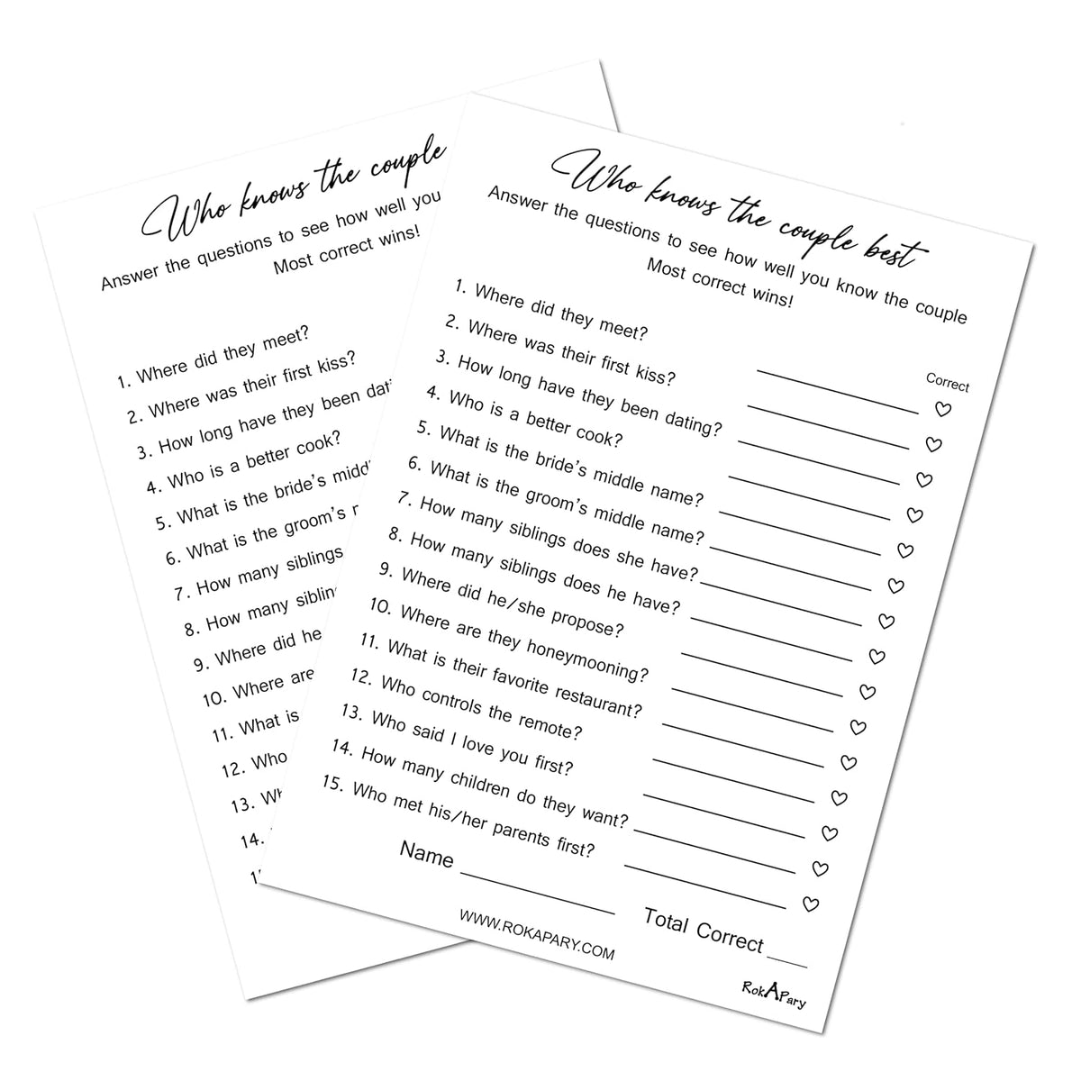 Modern Minimalist Who Knows The Couple Best, Wedding, Bridal Shower, Bachelorette Or Engagement Party Game, Couples Guessing Play Pack Of 50 Cards 5”X7” Made In Usa