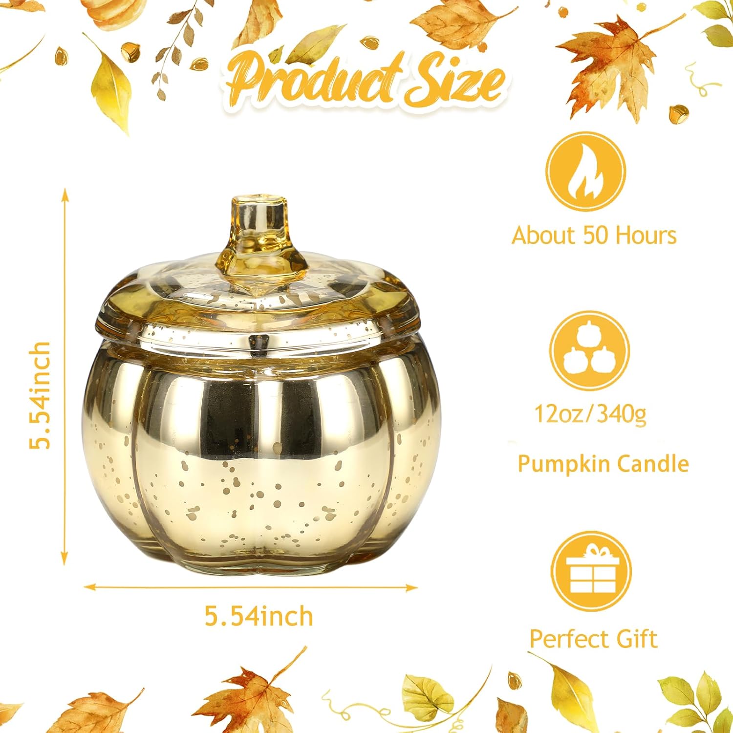 Thanksgiving Pumpkin Shaped Candle Pumpkin Spice Mercury Glass Candle Scented Fall Decor Farmhouse Decorations For Home 12Oz