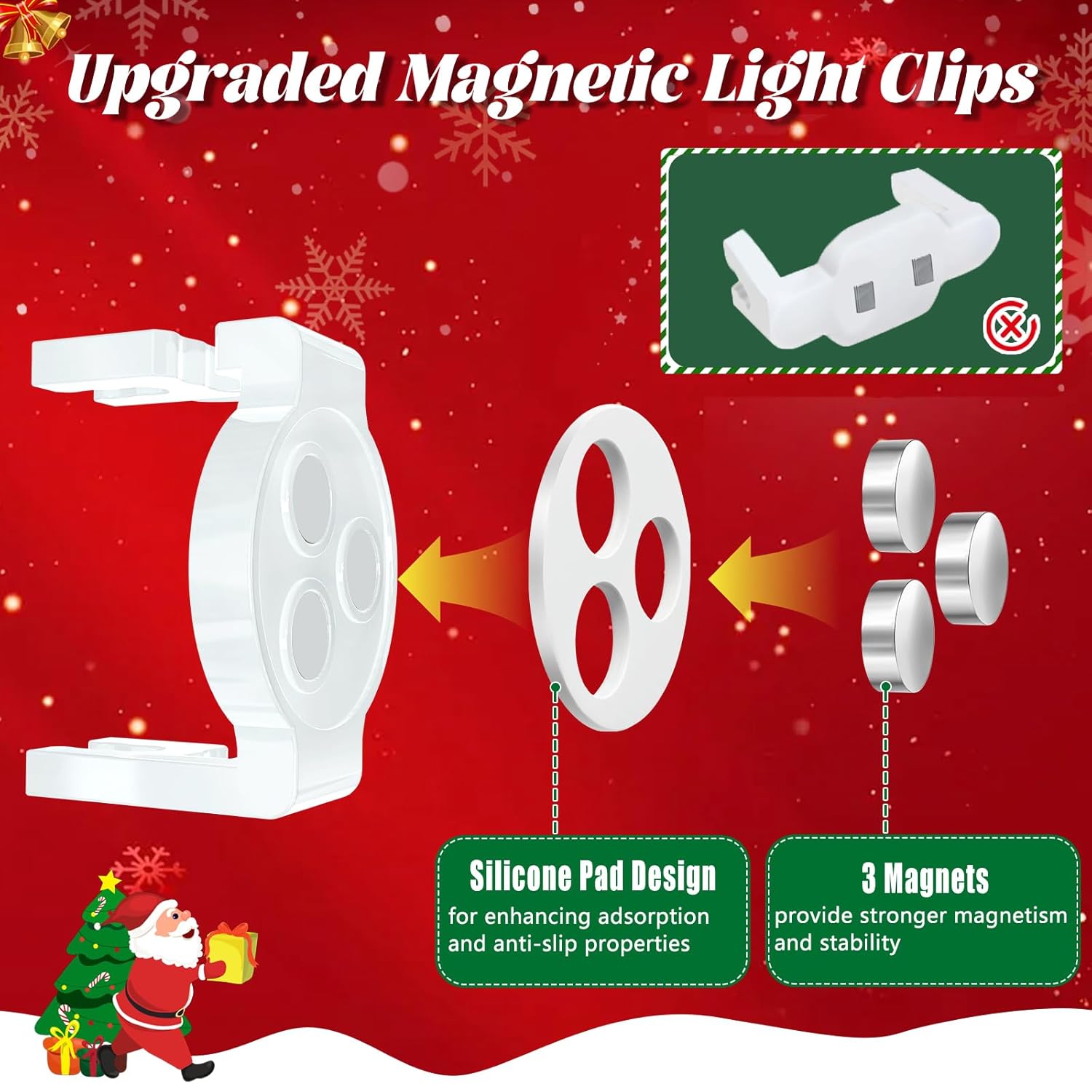100 Pack C9 Magnetic Christmas Light Clips, Extra Strong Magnetic Clips Hooks For Christmas Lights, Magnet Christmas Light Clips For C9 C7 Sockets Metal Roof Gutters Outside Patio Holiday Lighting
