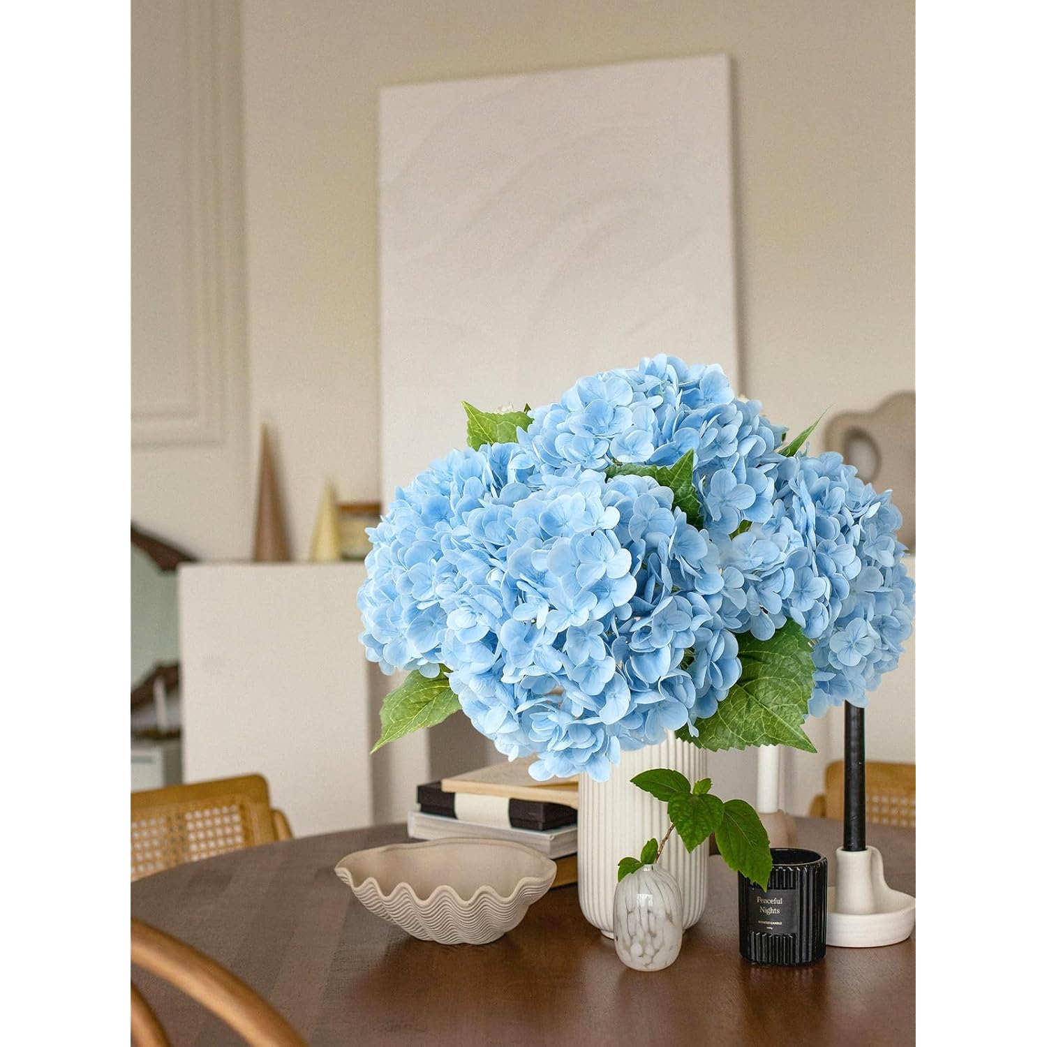 3 Pcs Light Blue Real Touch Hydrangeas Artificial Flowers 21'' Long Stem Faux Latex Hydrangea For Kitchen Porch Living Room Spring Home Decor Baby Shower Party Wedding Table Centerpiece