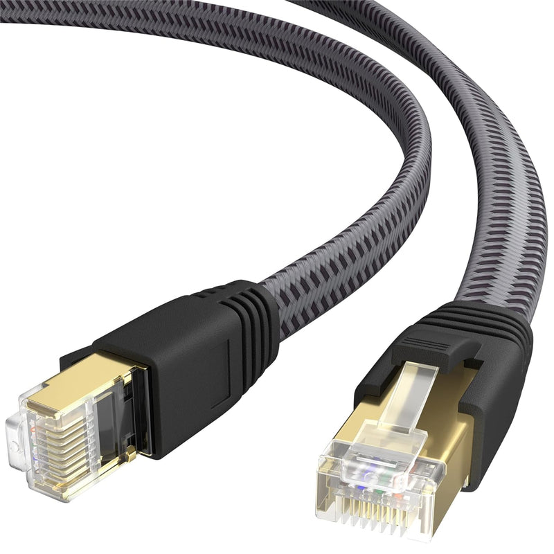 Cat 8 Ethernet Cable 25 Feet, Braided Flat Cat8 High Speed Internet Cable, Shi