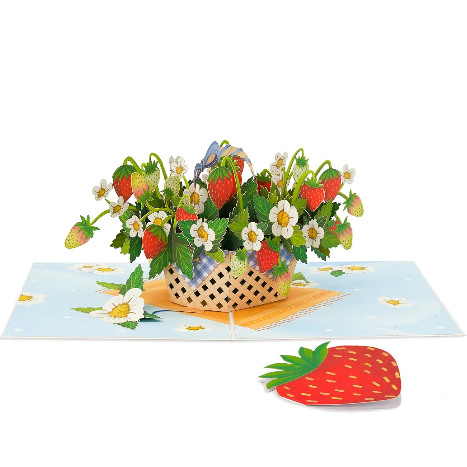 Strawberry Pop Up Card, Strawberries Basket, 3D Greeting Cards, Gift For Birthday, Mothers Day, Anniversary, Valentines Day, Mom, Wife, Her, 5X7 - Includes Envelope And Message Note
