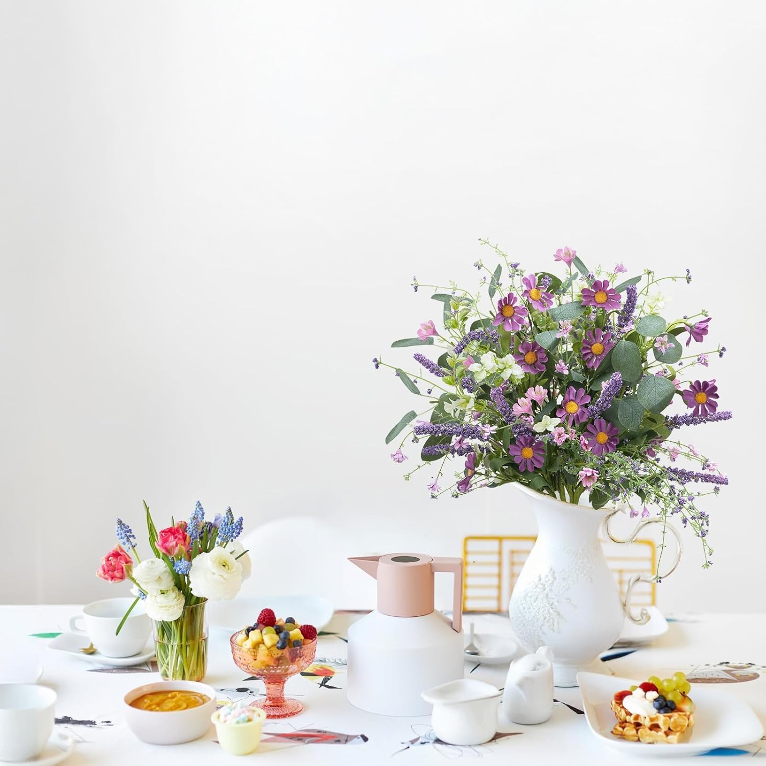 4 Bundles Spring Flowers Artificial Fake Wildflowers Bouquet Purple Daisy Flowers Faux Flower Arrangements Silk Flowers For Home Decor Indoor Table Centerpieces Vase Office
