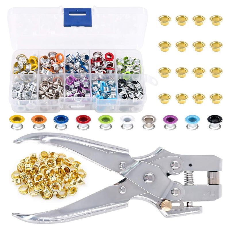 300Pcs 10 Colors 3/16 Inch Metal Grommets Kit And 1Pcs Eyelet Hole Punch Plier