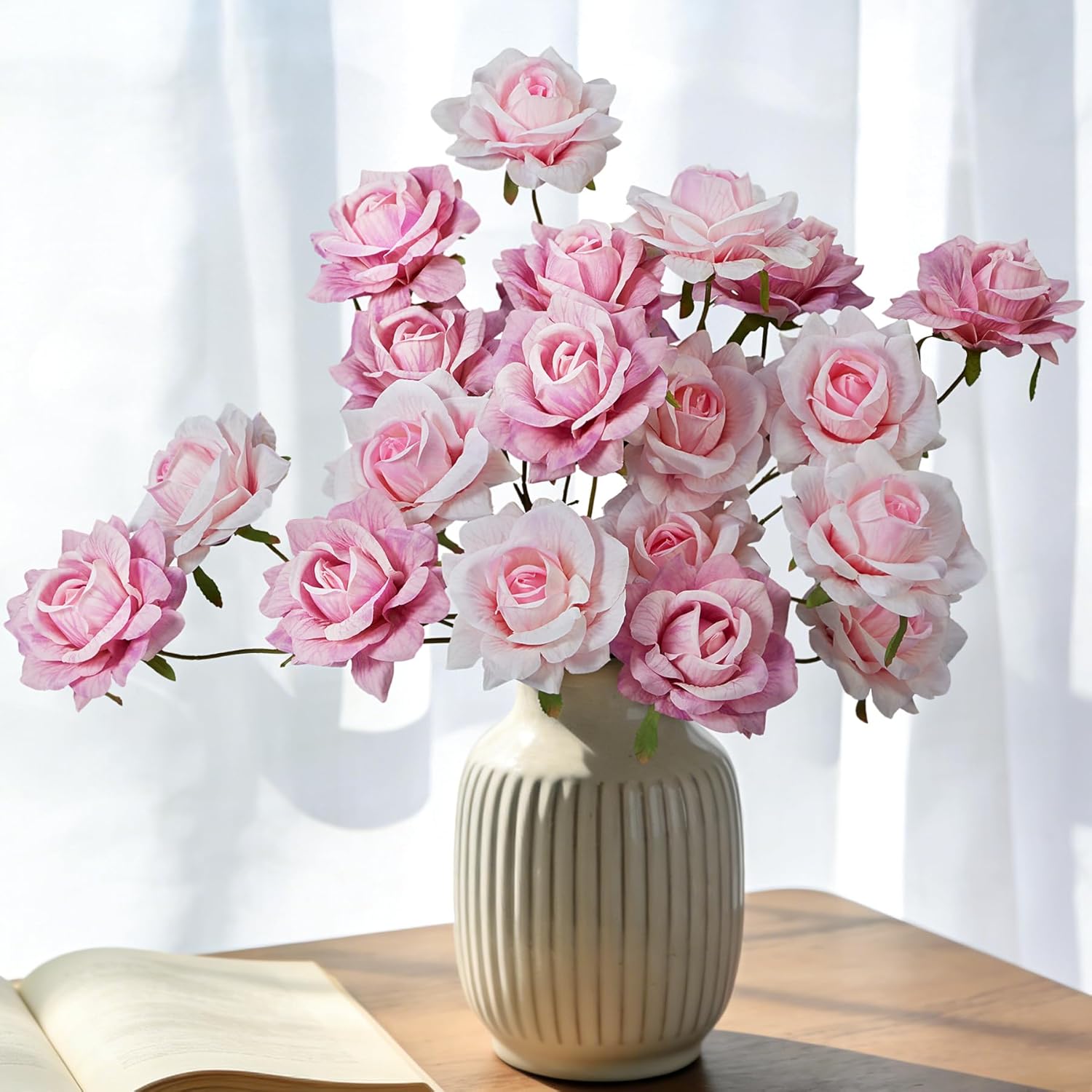 6Pcs Artificial Flowers Fake Roses, 28" Long Stem Silk Roses For Wedding Centerpieces Home Party Valentine'S Day Decor, Realistic Faux Bouquet For Tall Vase Indoor (Pink)