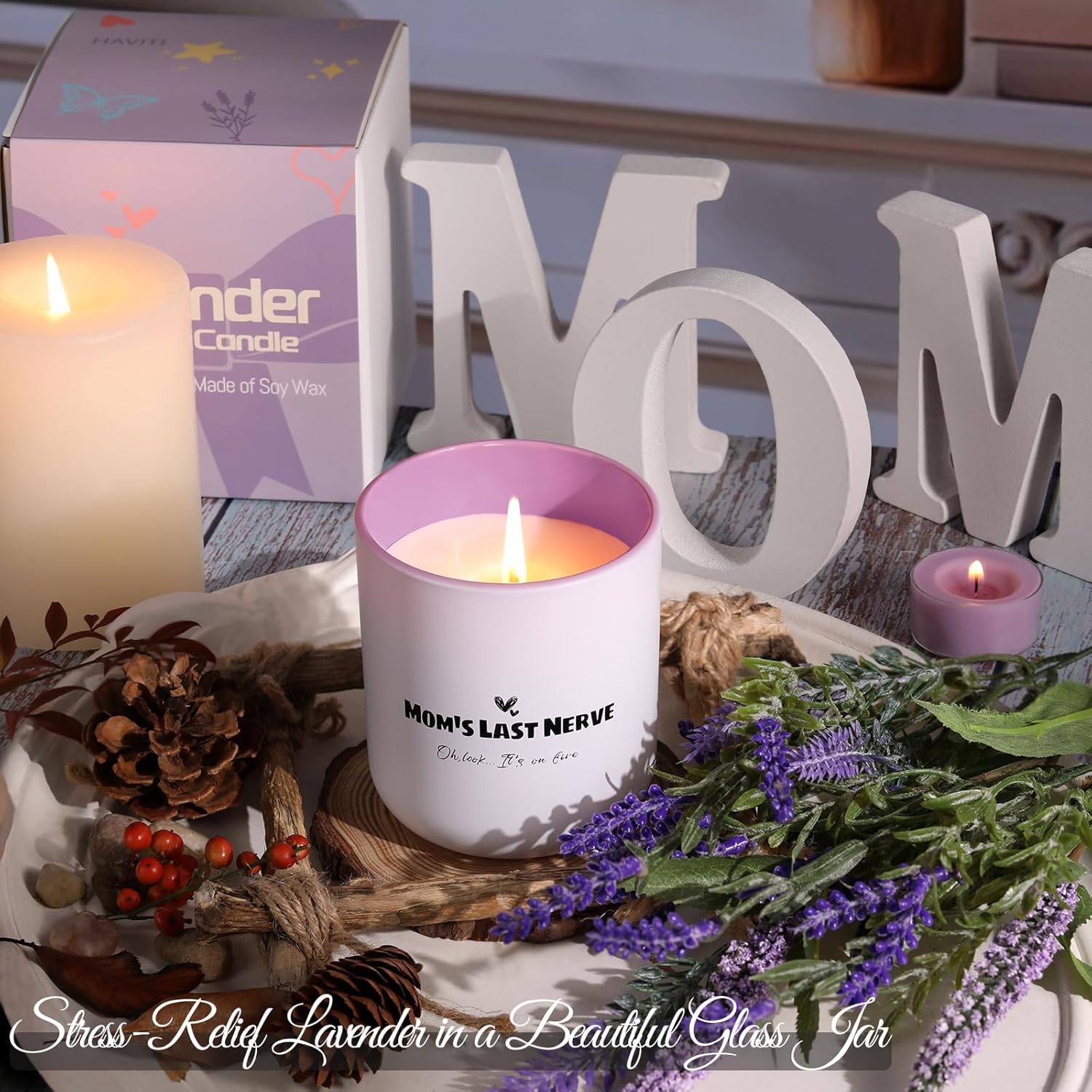 Mother'S Day Gifts For Her Lavender Scented Candle 8Oz, Soy Wax Jar Candles With Cotton Wick, Long Lasting Home Fragrance, Funny Gift Candle Birthday Gifts For Mom