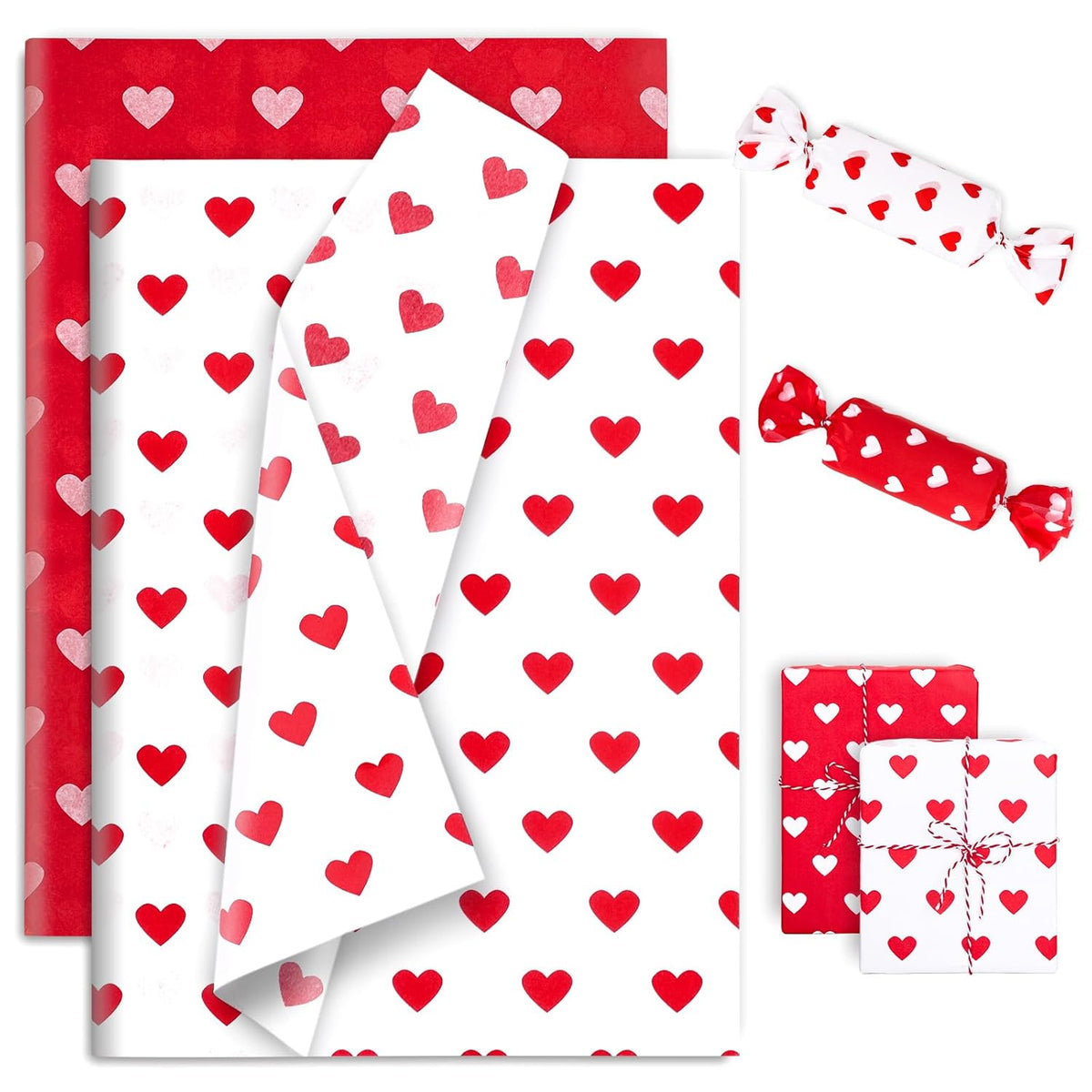 100 Sheets Valentine'S Day Tissue Paper Red And White Heart Wrapping Paper Romantic Art Craft Gift Packing For Diy Mother'S Day Wedding Anniversary Birthday Baby Shower Holiday Party Decor