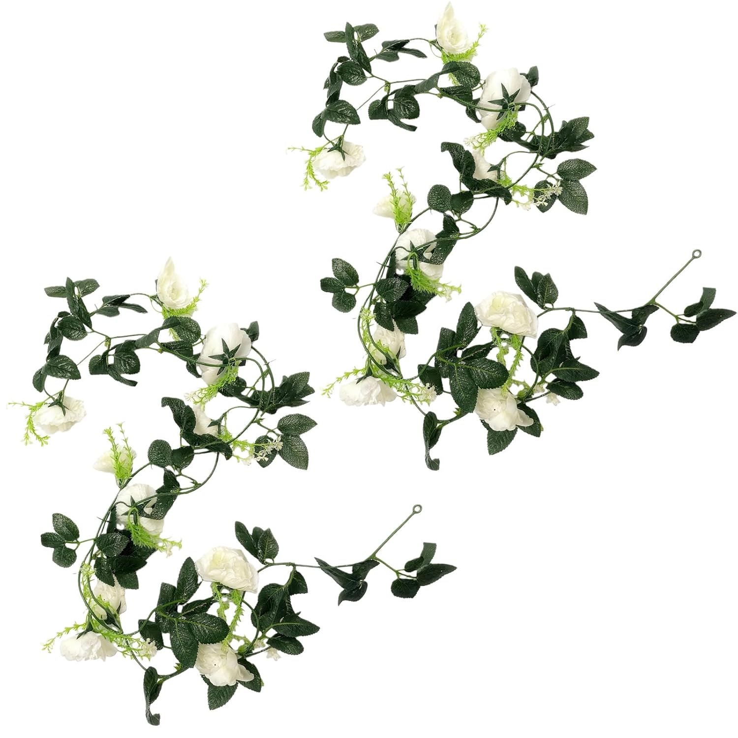 2 Pack White Rose Garland Artificial Flower Vines Fake Silk Flower Hanging Rose Garland With Greenery Plants Hanging Floral Garland For Wedding Floral Home Garden Outdoor Wall Decoration