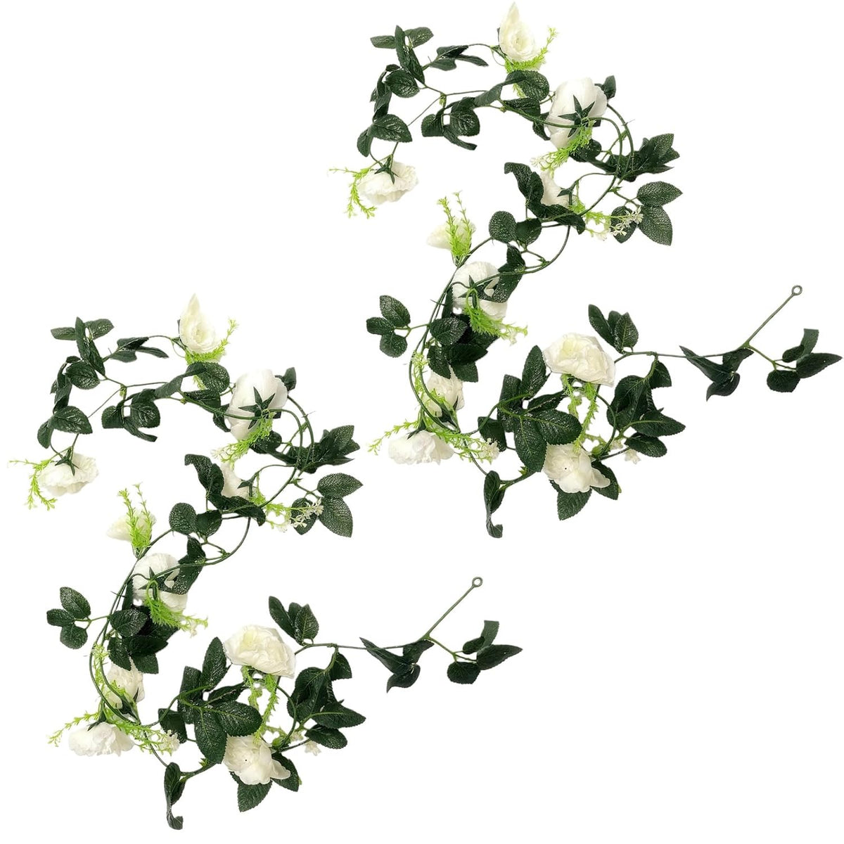 2 Pack White Rose Garland Artificial Flower Vines Fake Silk Flower Hanging Rose Garland With Greenery Plants Hanging Floral Garland For Wedding Floral Home Garden Outdoor Wall Decoration