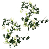 2 Pack White Rose Garland Artificial Flower Vines Fake Silk Flower Hanging Rose Garland With Greenery Plants Hanging Floral Garland For Wedding Floral Home Garden Outdoor Wall Decoration