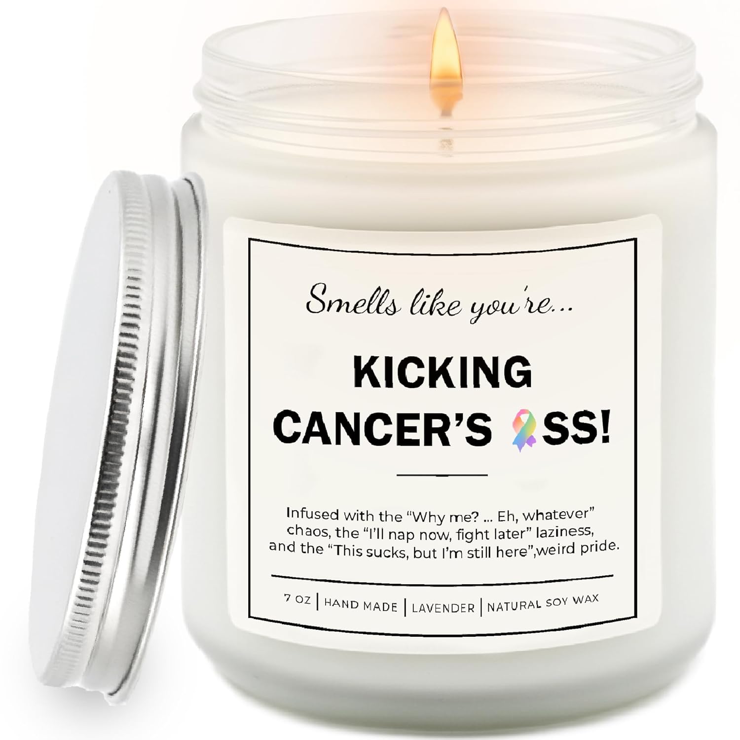 Handmade Lavender Scented Candle, Cancer Care Gifts For Women & Men, Breast Cancer Gifts For Woman - –Encouraging Chemo Comfort Items, Feel Better & Recovery Gift, Natural Soy Wax, 7Oz