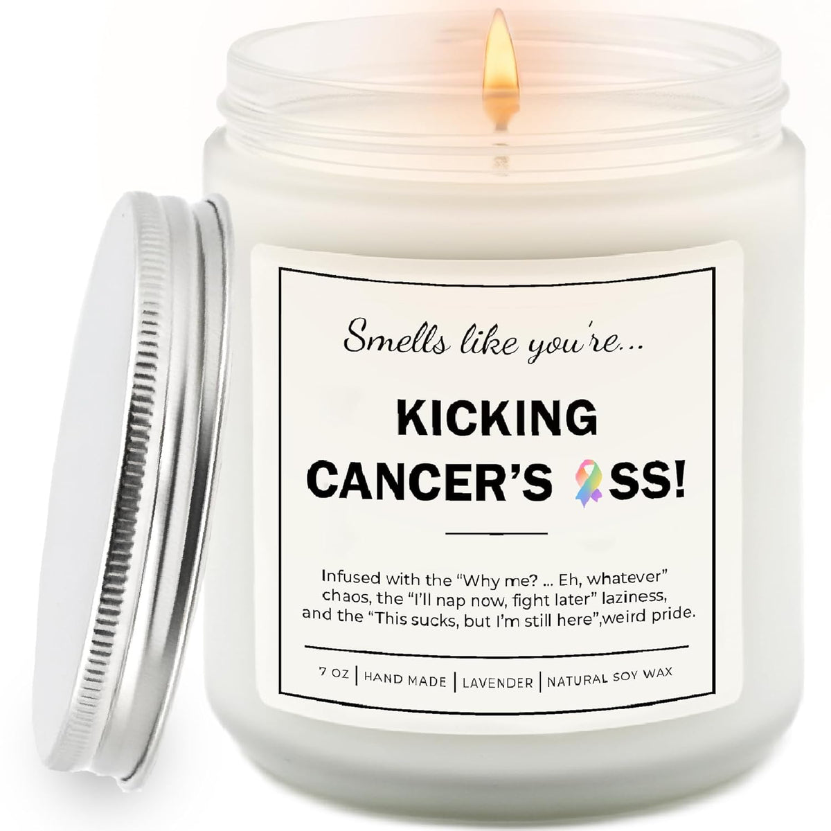 Handmade Lavender Scented Candle, Cancer Care Gifts For Women & Men, Breast Cancer Gifts For Woman - –Encouraging Chemo Comfort Items, Feel Better & Recovery Gift, Natural Soy Wax, 7Oz