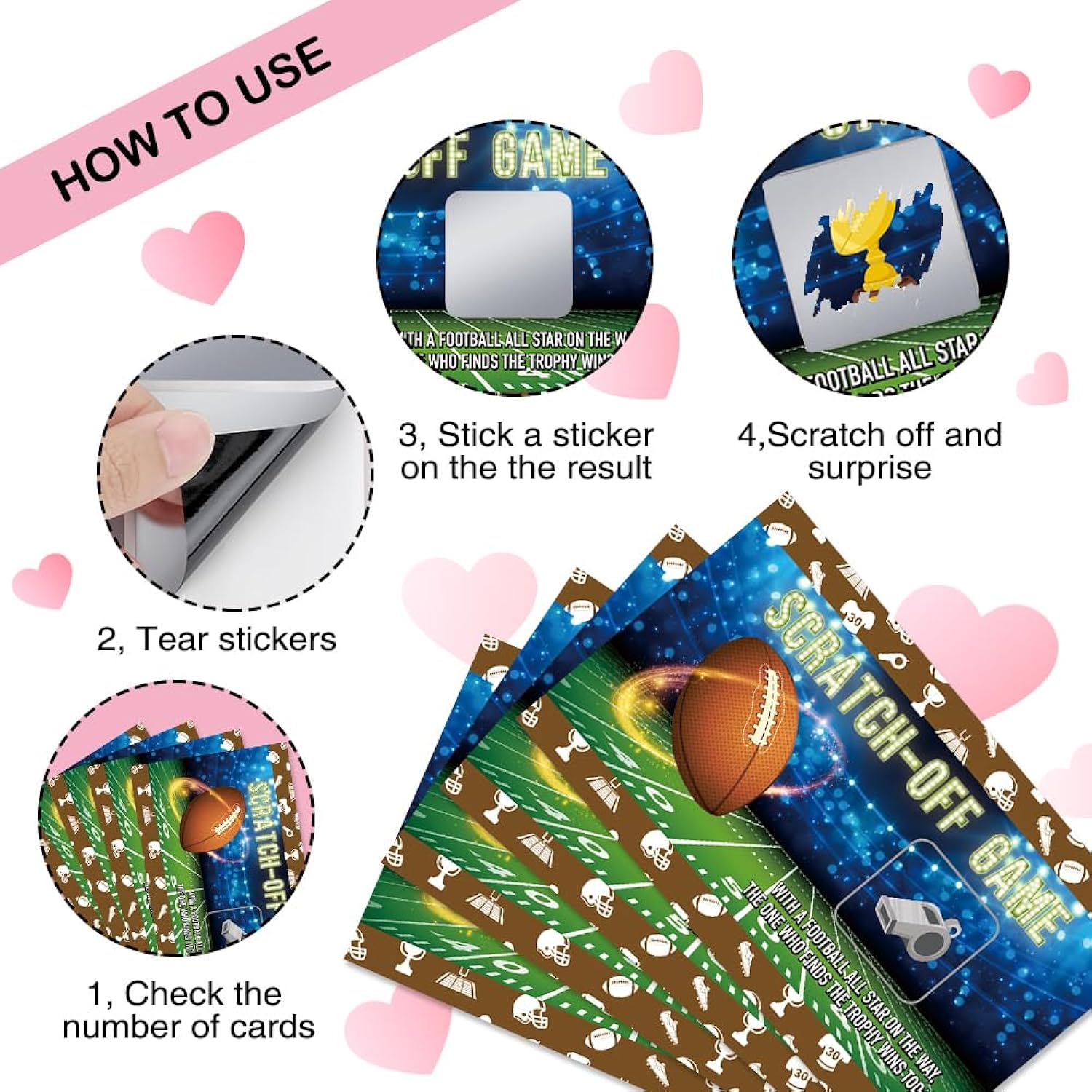 50 Psc Football Theme Scratch Off Game Cards, Rugby Scratch Cards For Baby Shower Birthday Party, Sports Lottery Group Games Enterprises Activity Supplies For Football Lovers, Football Party