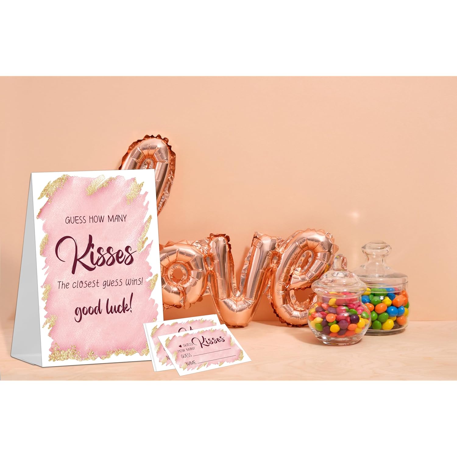 How Many Kisses Bridal Shower Game Wedding Shower Decorations, Guess How Many Baby Shower Game, 1 Standing Sign And 50 Guess How Many Cards For Birthday Baby Shower Wedding Party Decorations, 10