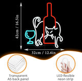 Cat Beer Neon Sign USB Dimmable LED Wall Light with Wine Glass for Home Bar Man Cave Decor