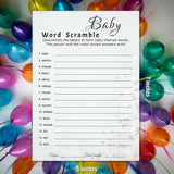 Baby Shower Word Scramble Trivia Game Cards - 30 Player Family Friend Party - Minimalist Light Gray Design With Stars & Strips - Ready To Play, Answer Keys Included, 5X7 Inch (Word Scramble)