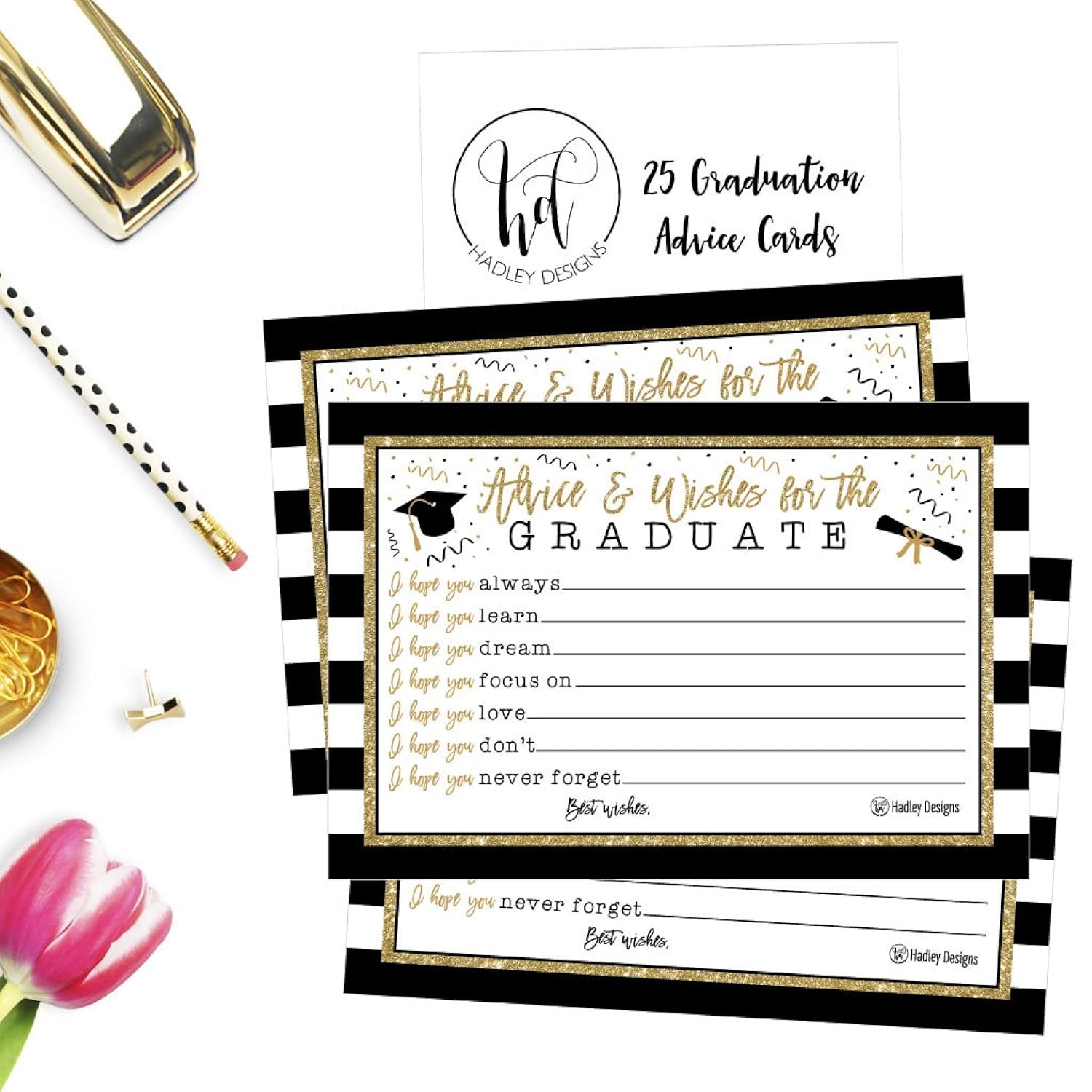 25 Graduation Advice Cards 2025 - Grad Notes, Advice And Wishes, & Words Of Wisdom Cards For Graduate In Bulk, Ideal For College And High School Graduation Games & Party (Elegant)
