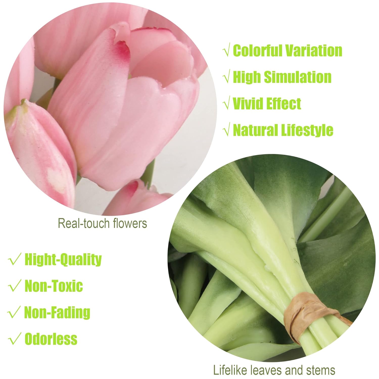 20Pcs Artificial Tulip Flowers,16 Inch Real Touch Tulip Stems With Faux Leaves, Faux Tulips And Buds For Home Décor Centerpiece Ornament Wedding Bouquet,Pink