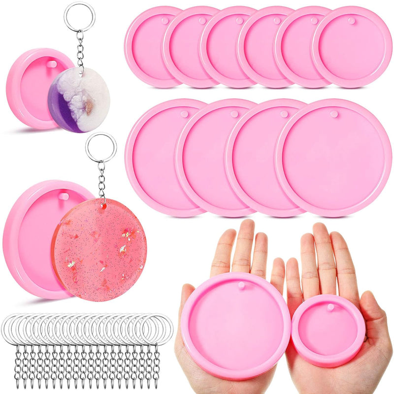 10 Pieces Round Keychain Mold Silicone Resin Molds Circle Keychain Pen