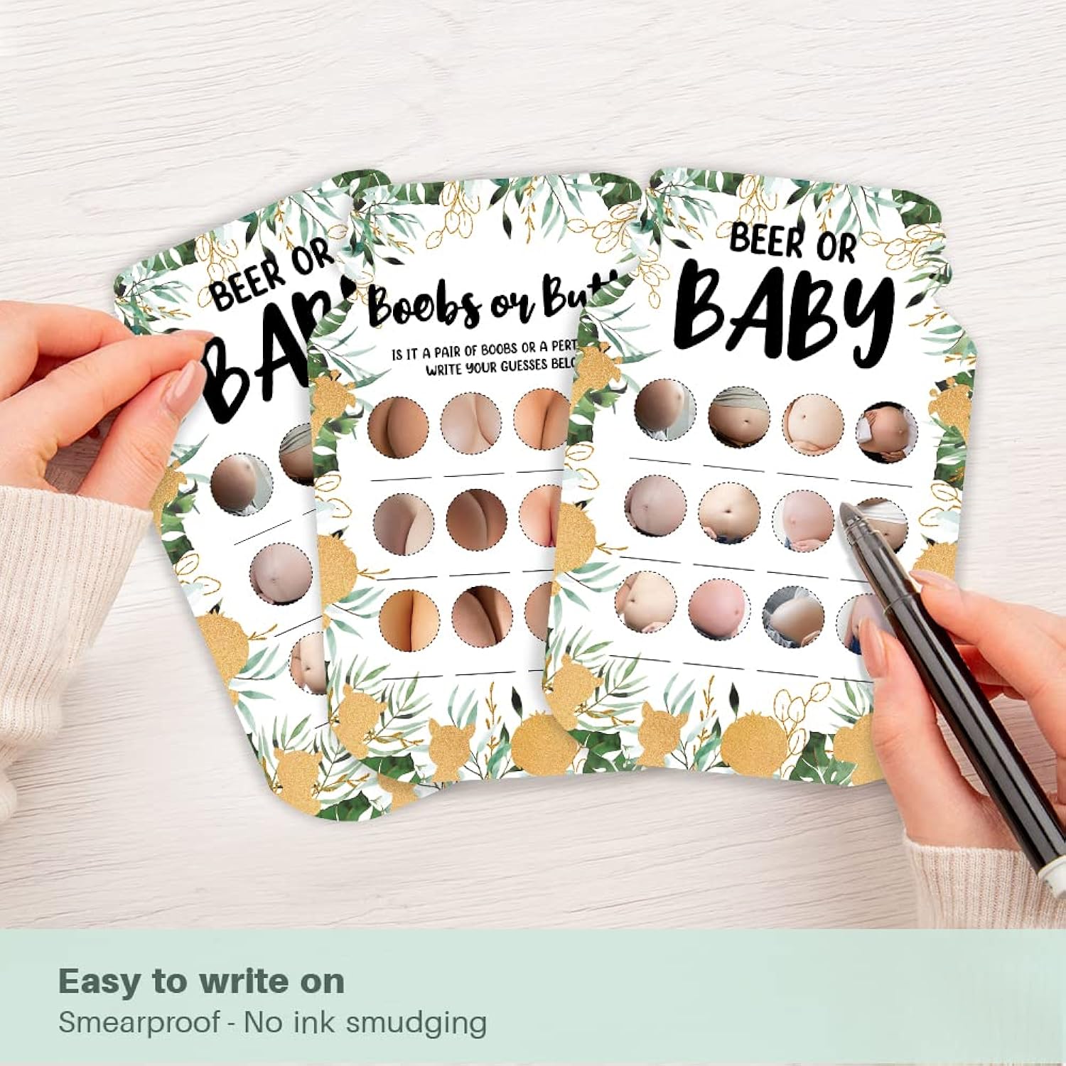 Baby Shower Games For Boy Or Girl - 2 Games Double Sided, 25 Boobs Or Butts For Baby Shower Ideas, 25 Beer Or Baby Game To Play, Baby Shower Party Supplies (Forest Animals)
