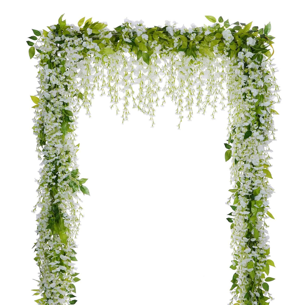 Wisteria Artificial Flowers Garland, 4Pcs Total 28.8Ft White Artificial Wisteria Vine Silk Hanging Flower For Home Garden Outdoor Ceremony Wedding Arch Floral Decor