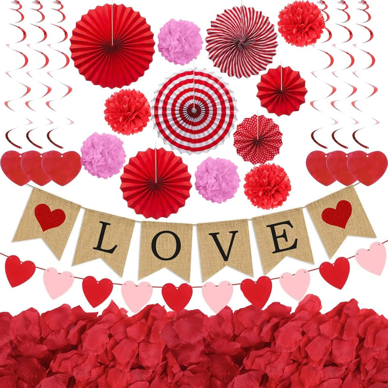 Valentines Day Decor Kit With 1 Love Banner, 1 Hearts Felt Garland, 6