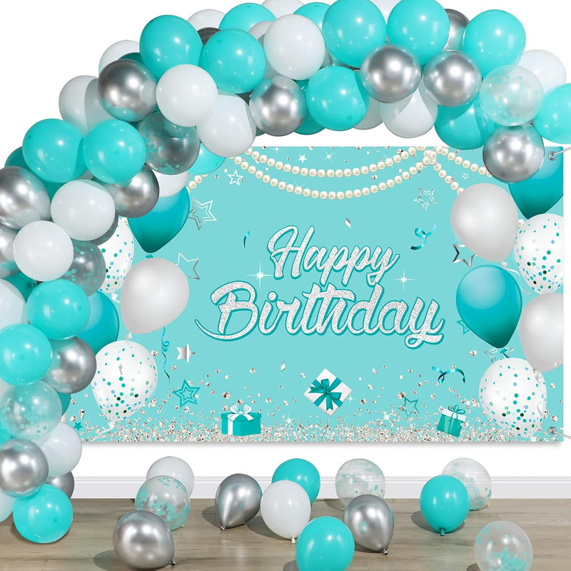 Teal Blue And Silver Birthday Party Decorations Set Include Teal Blue