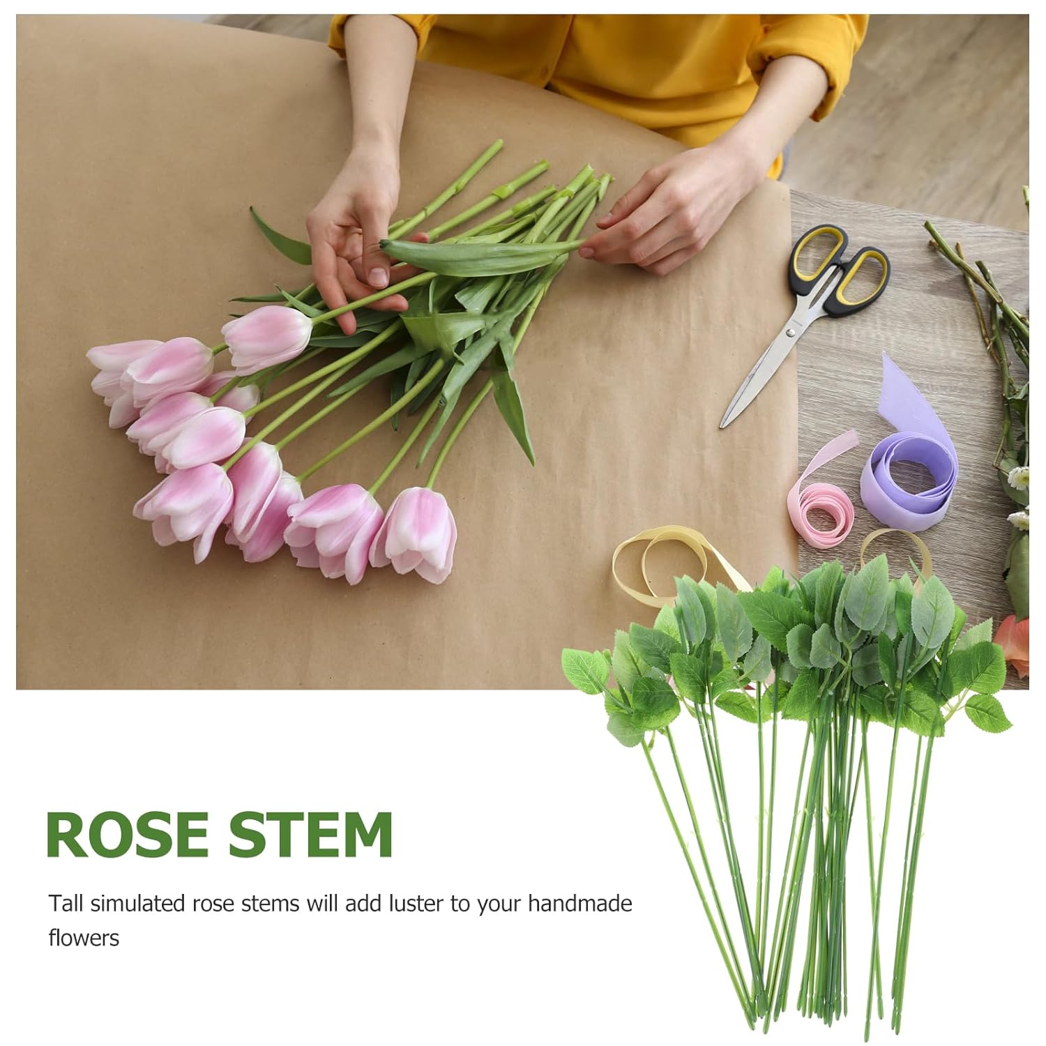 30Pcs Floral Wire Stem With Leaves Artificial Plastic Rose Floral Wire Stems Diy Craft Bouquet Making Floral Arrangement Tools For Wedding Bouquet Centerpiece Home Decor